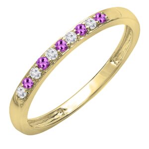 Dazzlingrock Collection Round Amethyst & White Diamond Alternate Stone Wedding Band for Women in 14K Yellow Gold, Size 7