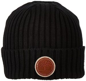 timberland men's rib shallow beanie, black, one size