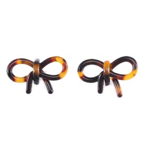 tortoise shell ribbon bow tie stud earrings acrylic resin lucite for women fashion jewelry