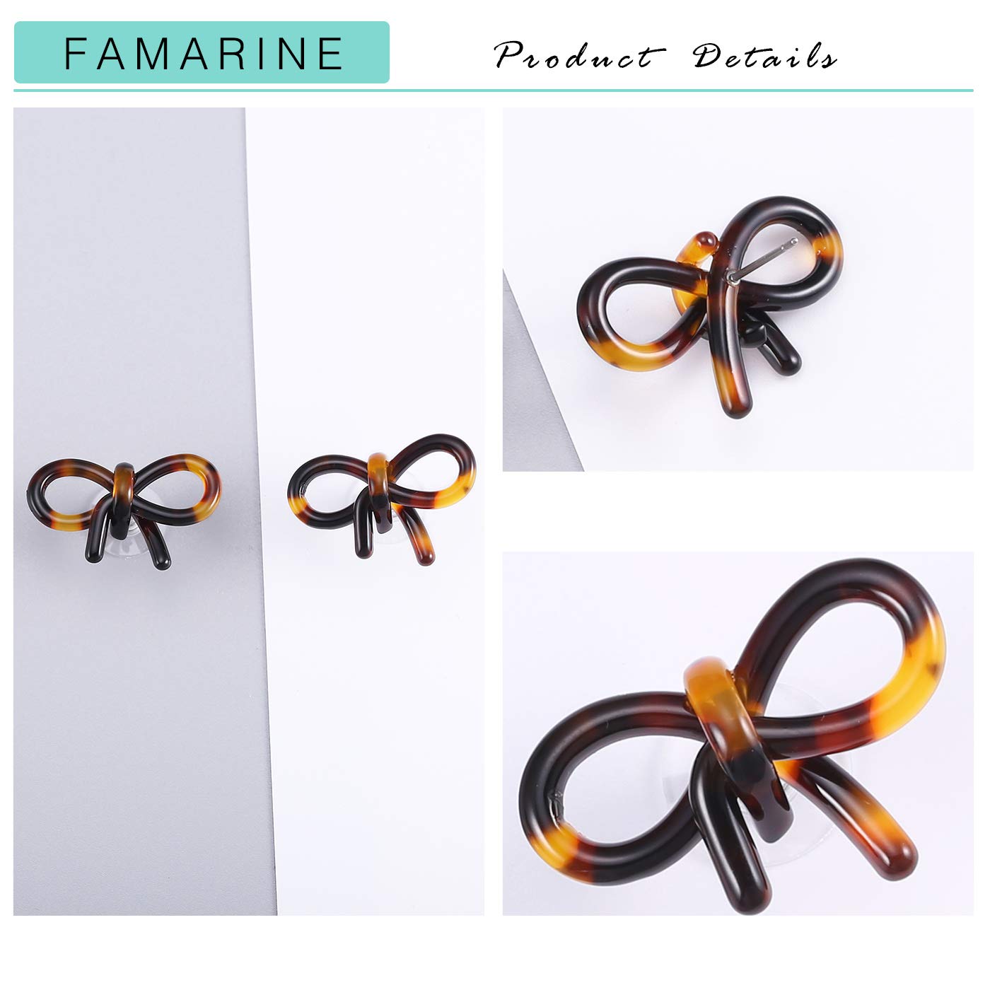 Tortoise Shell Ribbon Bow Tie Stud Earrings Acrylic Resin Lucite for Women Fashion Jewelry