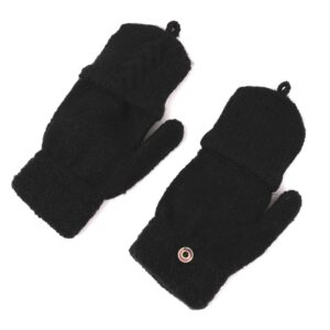 Flammi Women's Warm Knitted Fingerless Gloves Convertible Mittens (Black) Medium