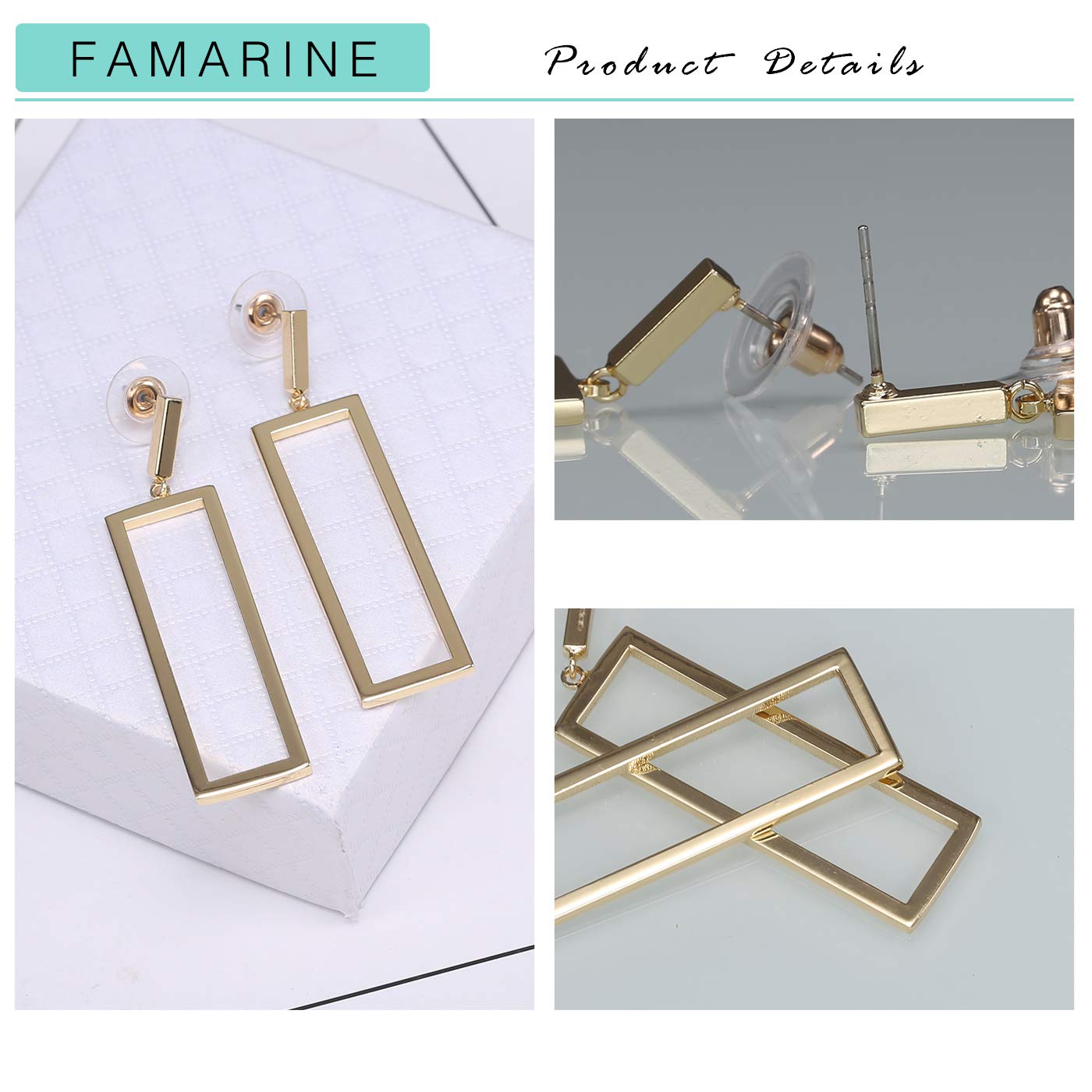 Gold Rectangle Geometric Drop Dangle Earrings for Women Fashion Prom Jewelry