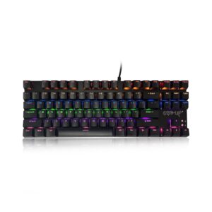 one-up g300 led rainbow backlit mechanical game keyboard, aluminum alloy cover, 87 key game keyboard, blue switch, suitable for pc games (black)