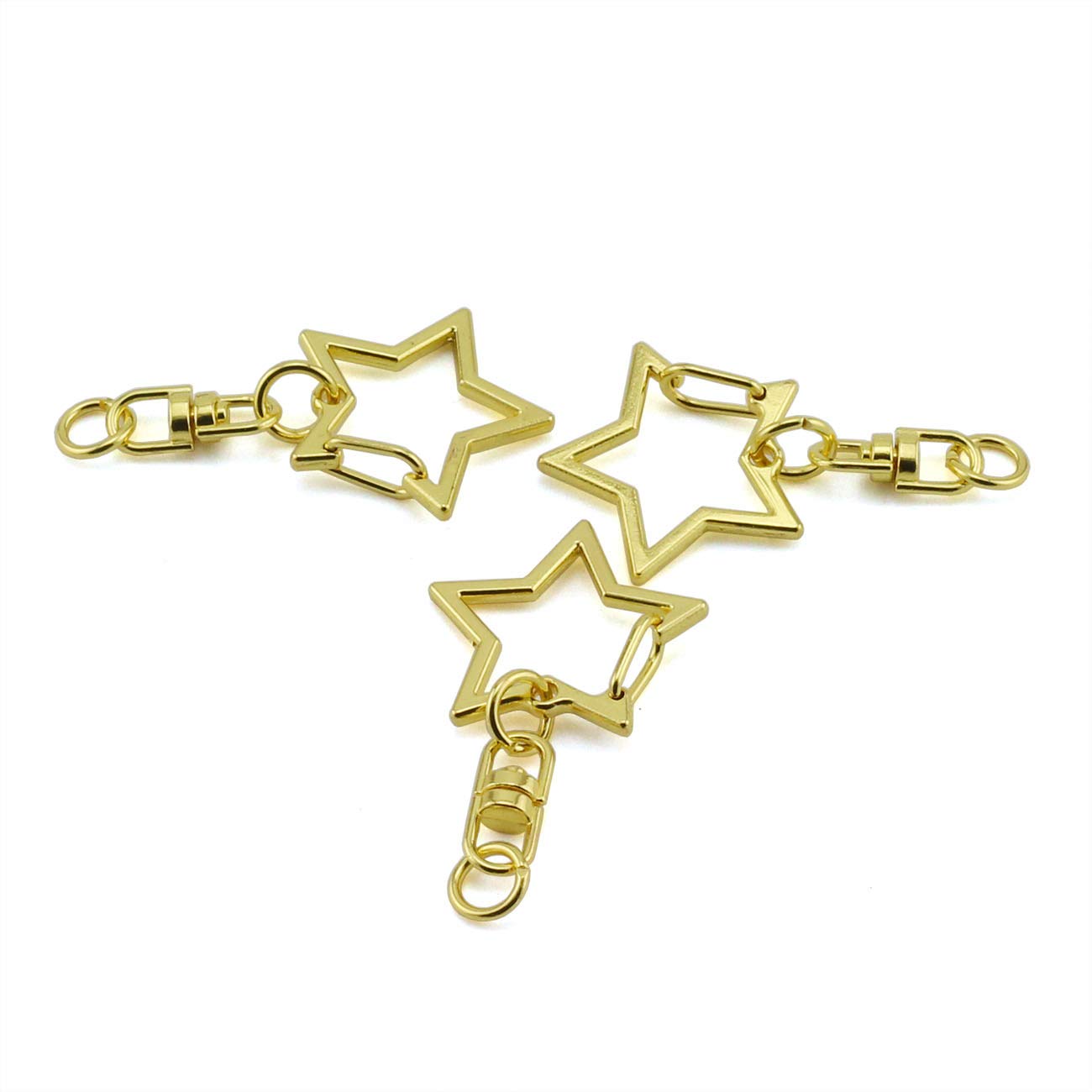 JCBIZ 20pcs Gold Star Design Spring Snap Keychain Clip Metal DIY Key Chains Accessories Creative Pentagram Hanging Buckle