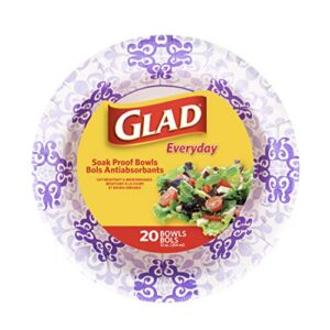 glad paper bowls with purple victorian design, 20count | disposable paper bowls for parties & picnics in victorian print | microwave safe disposable purple & white bowls