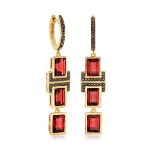 Ross-Simons 6.50 ct. t.w. Garnet and .20 ct. t.w. Black Spinel Drop Earrings in 18kt Gold Over Sterling