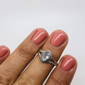 Koral Jewelry Moonstone Ethnic Vintage Gipsy Delicate Oval Ring 925 Sterling Silver Tribal Boho Chic (8)