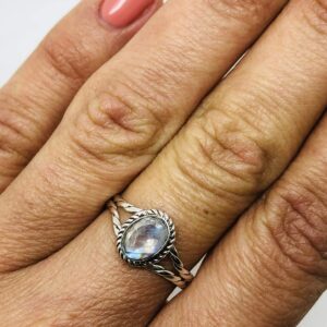 Koral Jewelry Moonstone Ethnic Vintage Gipsy Delicate Oval Ring 925 Sterling Silver Tribal Boho Chic (8)