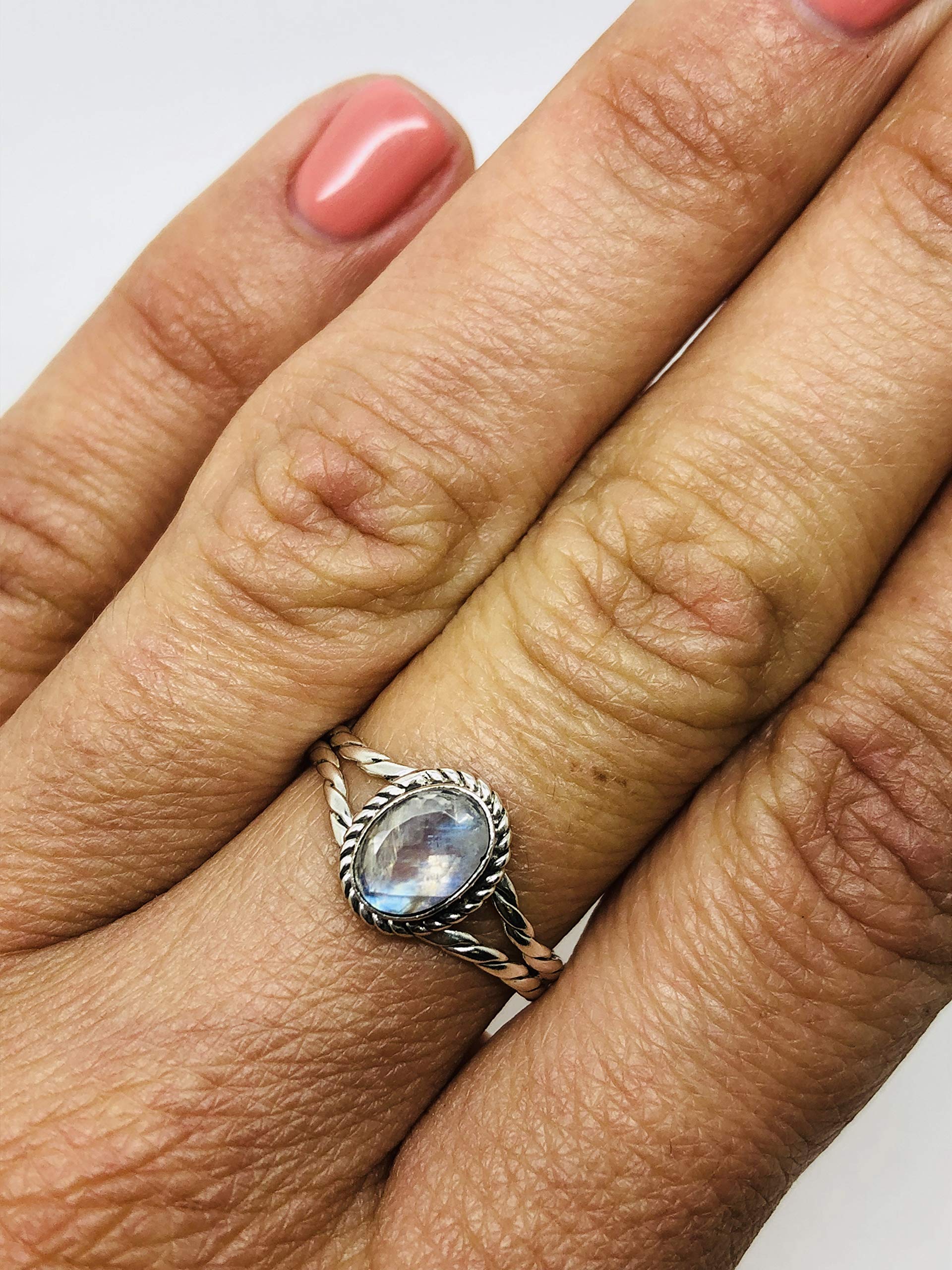 Koral Jewelry Moonstone Ethnic Vintage Gipsy Delicate Oval Ring 925 Sterling Silver Tribal Boho Chic (8)