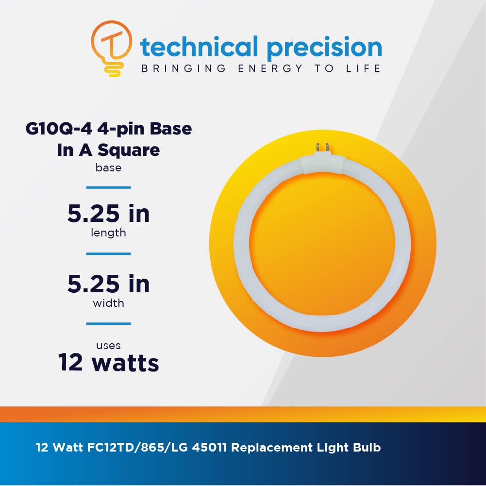 Technical Precision Replacement for FC12TD/865/LG General 45011 Light Bulb T4 Circular 12W G10Q Fluorescent Bulb - 5.45 Inch Outer Diameter - Daylight - 1 Pack