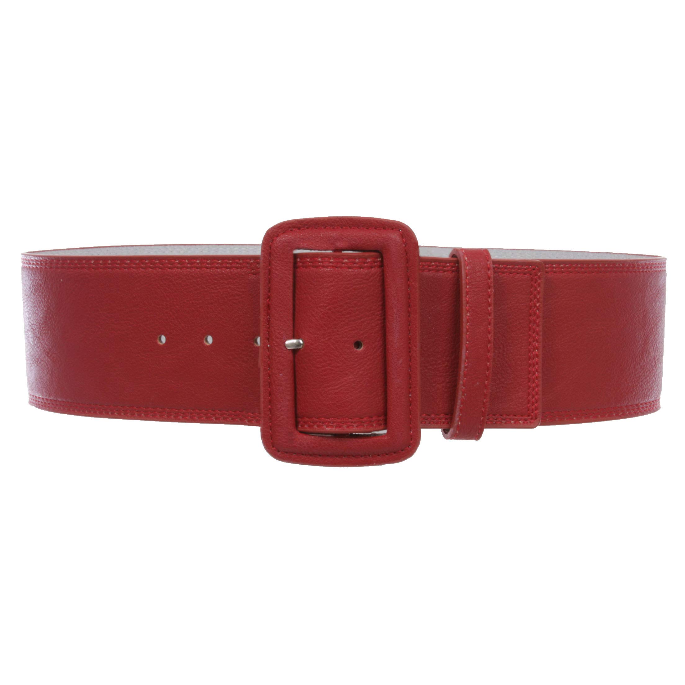 Women's 3" Wide High Waist Fashion Stitch Rectangular Leather Belt, Red | M/L - 36"