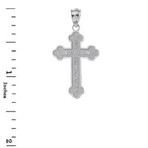 Sideways Crosses Fine 925 Sterling Silver Philippians 4:13 Bible Verse Orthodox Cross Pendant