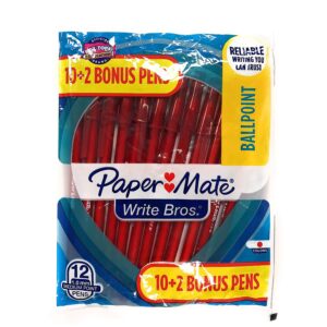 Paper Mate Write Bros. Ballpoint Pen 1.0 mm Medium 12-Pack (Red)