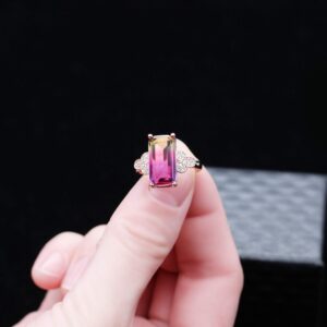 Uloveido Created Tourmaline Gemstone Rings18k Rose Gold Plated Ring with Big Rectangle Stone (size 6) RJ400