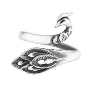 Yfnfxl Women’s Adjustable Open Animal Ring, Cute Lovely Silver Peacock Cool Rings for Women (Peacock)