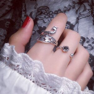 Yfnfxl Women’s Adjustable Open Animal Ring, Cute Lovely Silver Peacock Cool Rings for Women (Peacock)