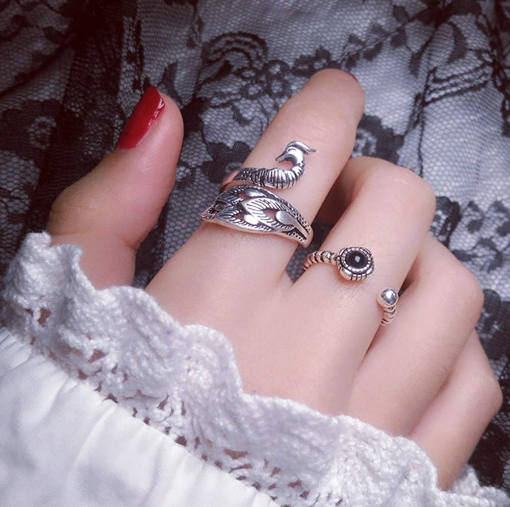 Yfnfxl Women’s Adjustable Open Animal Ring, Cute Lovely Silver Peacock Cool Rings for Women (Peacock)