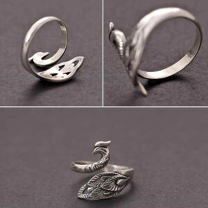 Yfnfxl Women’s Adjustable Open Animal Ring, Cute Lovely Silver Peacock Cool Rings for Women (Peacock)