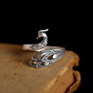 Yfnfxl Women’s Adjustable Open Animal Ring, Cute Lovely Silver Peacock Cool Rings for Women (Peacock)