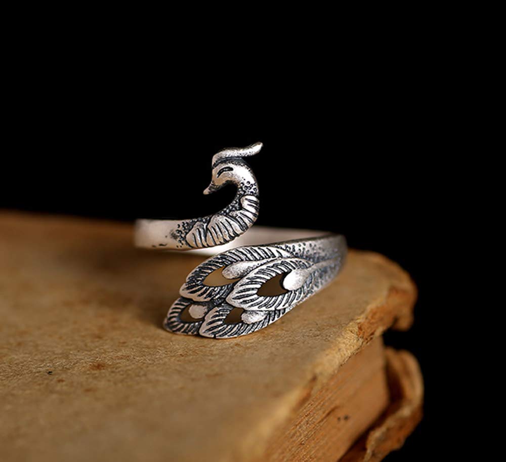 Yfnfxl Women’s Adjustable Open Animal Ring, Cute Lovely Silver Peacock Cool Rings for Women (Peacock)