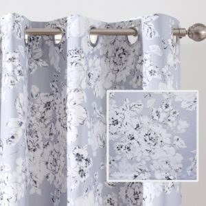 DriftAway Flower Floral Pencil Sketch Blackout Room Darkening Grommet Lined Thermal Insulated Energy Saving Window Curtains 2 Layer Set of 2 Panels Each 52 Inch by 84 Inch Gray and Soft White