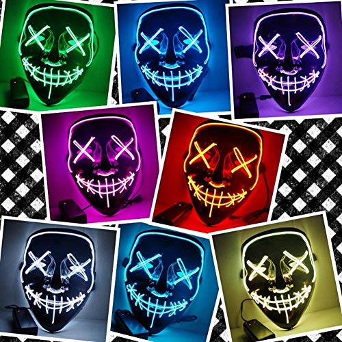 Qhome LED Light up Purge Mask for Festival Cosplay Halloween Costume Green