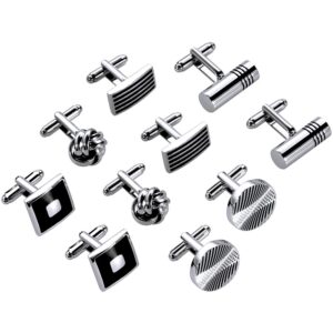 lictin men's cufflinks cuff links for men, stainless steel classic tone cufflinks black striped cuff links shirt suit cufflinks, 5 pairs