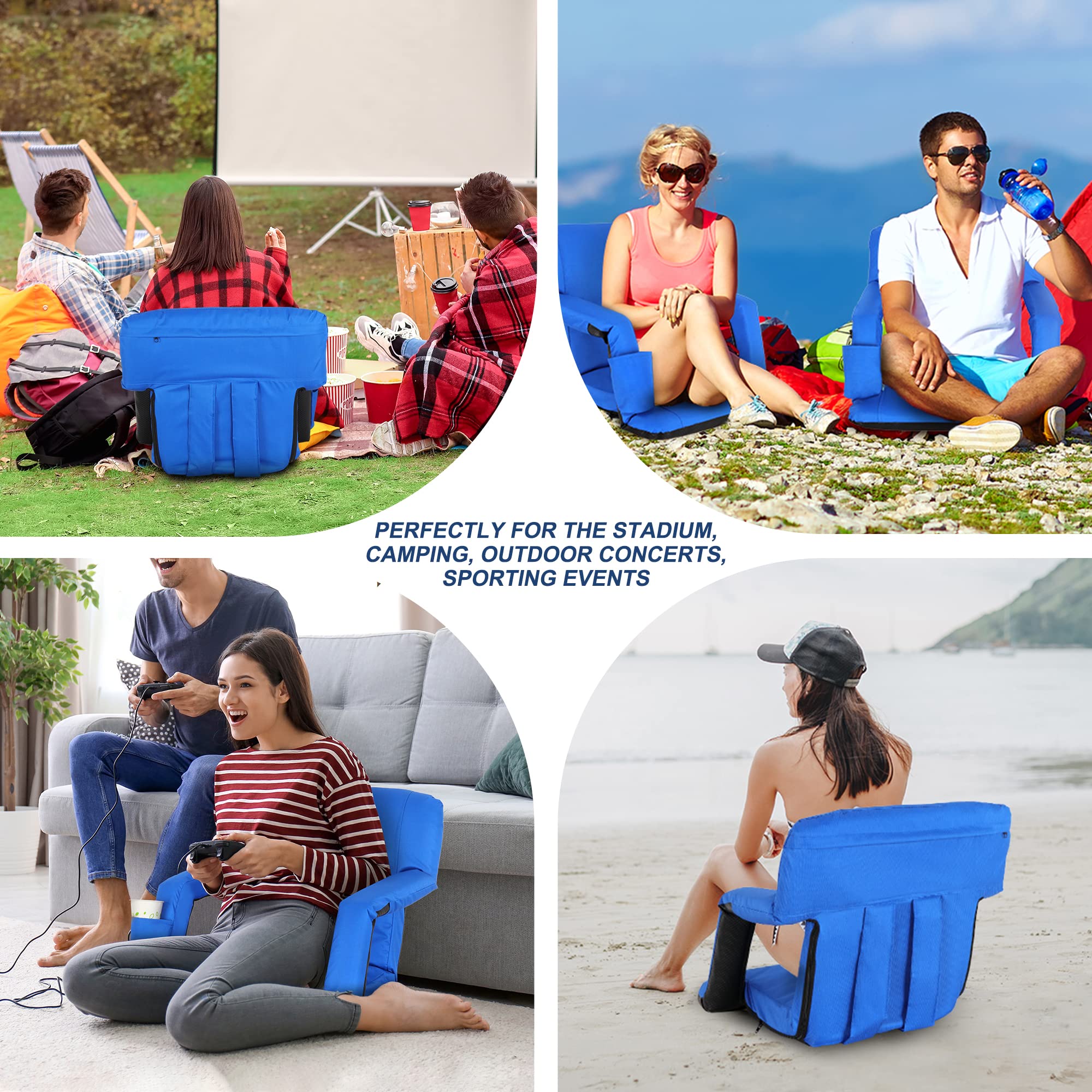 Nova Microdermabrasion 20.5"/25" Wide Stadium Seat for Bleachers w/Back Support Padded Cushion Portable Reclining Bleacher Seats Camping Stadium Chair Waterproof