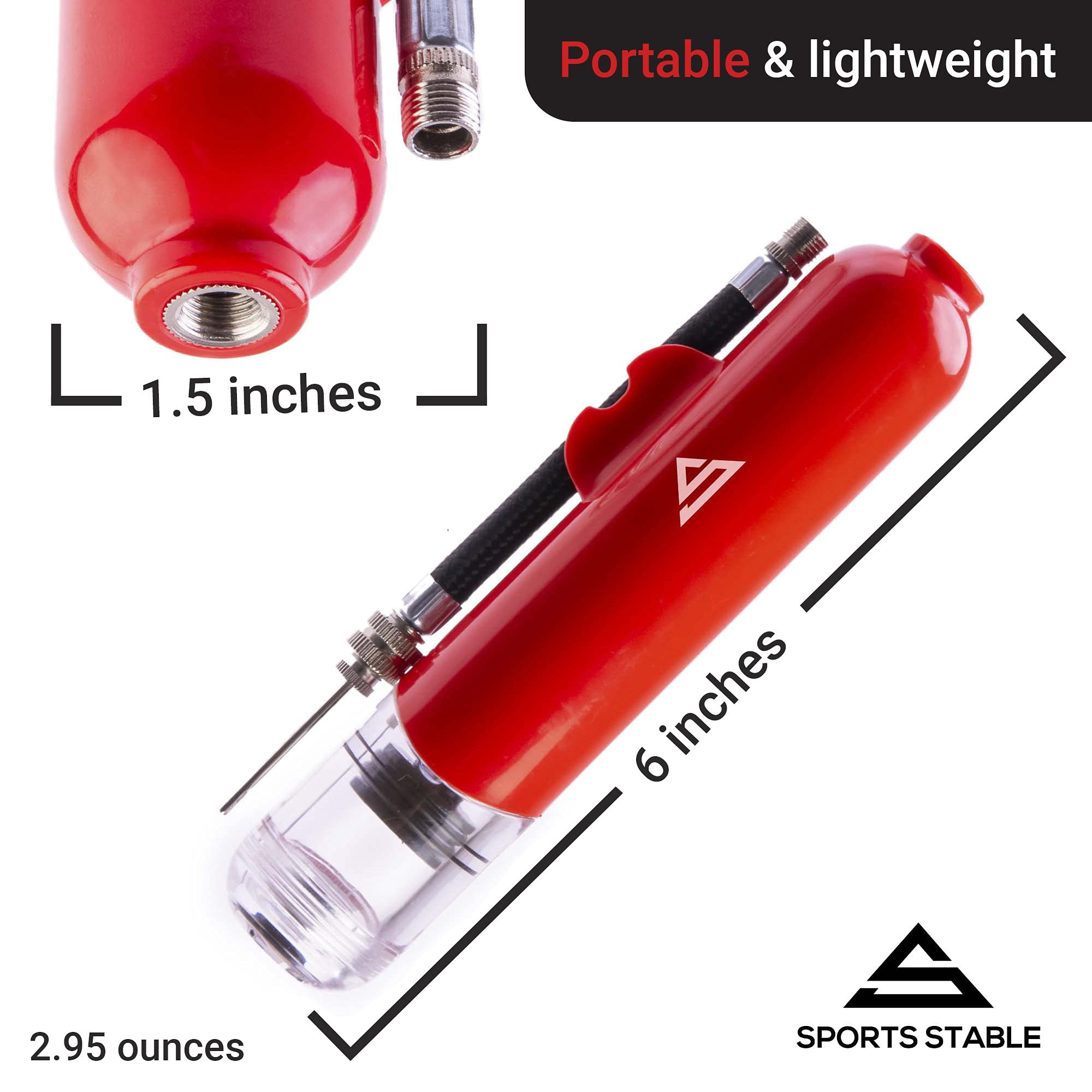 Sports Stable Dual Action Ball Pump Comes with 5 Standard Needles and 2 Plastic Adaptors for Your Football, Basketball, Soccerball, Volleyball, Handball