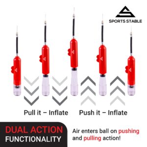 Sports Stable Dual Action Ball Pump Comes with 5 Standard Needles and 2 Plastic Adaptors for Your Football, Basketball, Soccerball, Volleyball, Handball