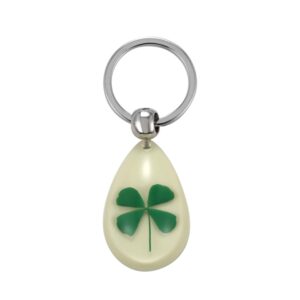 FM FM42 Dried Leaves Lucky Real 4-Leaf Clover Simulated Resin Glow in the Dark Key ring Keychains KC1010