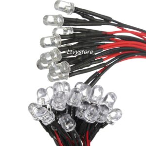 Ltvystore 30Pcs 3MM 12V White LED Pre Wired Prewired 7.87 Inch Lamp Light Bulb Prewired Emitting Diode & 30Pcs Black 3MM LED Plastic Clip Holder Display Panel