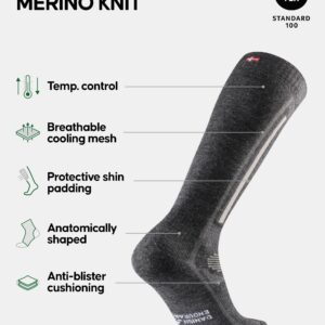 DANISH ENURANCE Merino Wool Performance Ski Socks for Men, Women & Kids, Dark Grey/Light Grey, US Women 8-10 // US Men 6.5-8.5