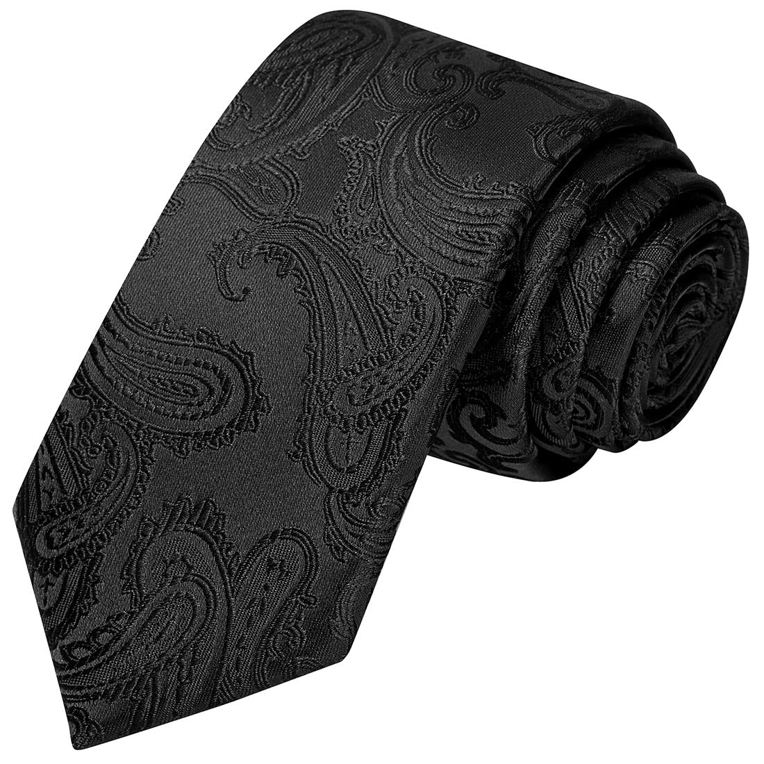 KissTies 2.4'' Skinny Tie Black Paisley Slim Necktie for Men + Gift Box