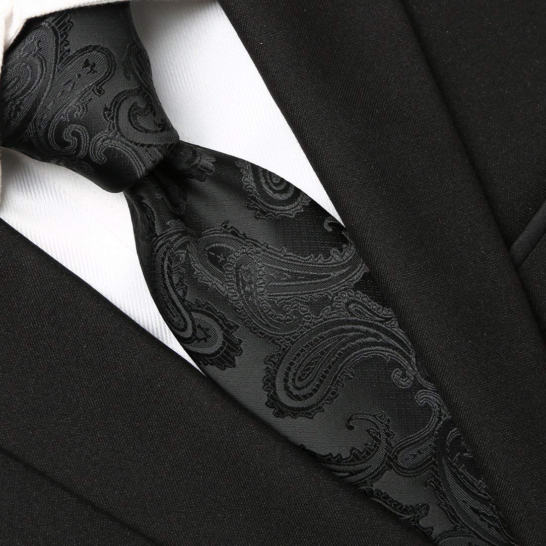 KissTies 2.4'' Skinny Tie Black Paisley Slim Necktie for Men + Gift Box