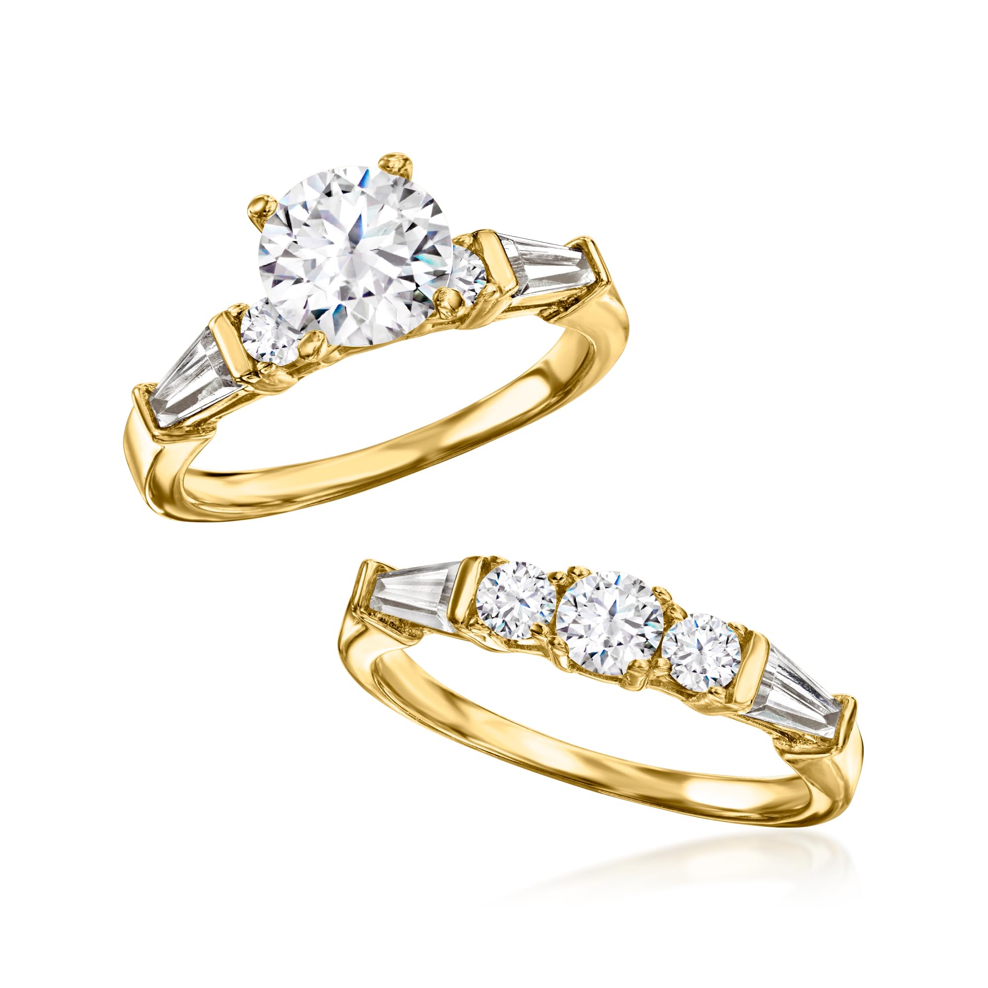 Ross-Simons 2.60 ct. t.w. CZ Bridal Set: Engagement and Wedding Rings in 18kt Yellow Gold Over Sterling. Size 8