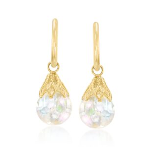 Ross-Simons Floating Opal Hoop Drop Earrings in 14kt Yellow Gold