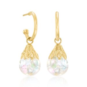 Ross-Simons Floating Opal Hoop Drop Earrings in 14kt Yellow Gold