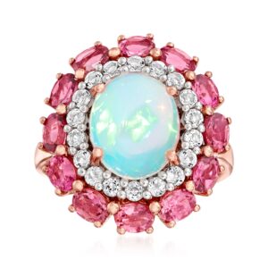 ross-simons ethiopian opal, 1.50 ct. t.w. pink tourmaline and .60 ct. t.w. white topaz ring in 18kt rose gold over sterling. size 10