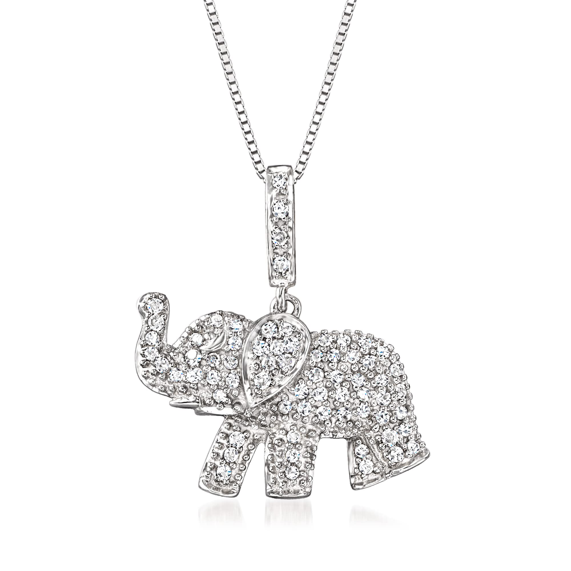 Ross-Simons 0.33 ct. t.w. Pave Diamond Baby Elephant Pendant Necklace in Sterling Silver. 18 inches