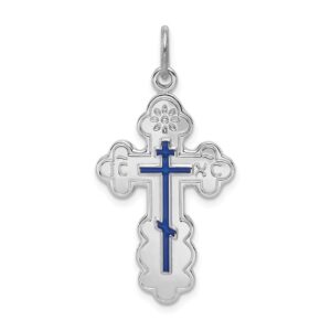 billythetree jewelry rhodium-plated sterling silver eastern orthodox blue enamel cross pendant