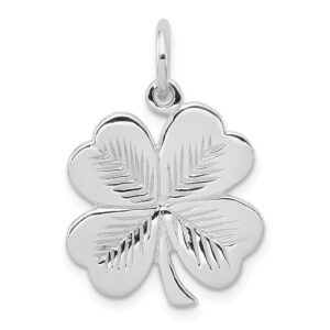 BillyTheTree Jewelry Rhodium-Plated Sterling Silver Polished/Textured 4 Leaf Clover Pendant