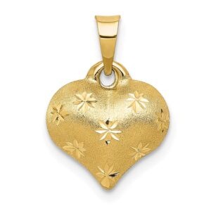 billythetree jewelry 14k yellow gold satin & shiny-cut puffed heart pendant