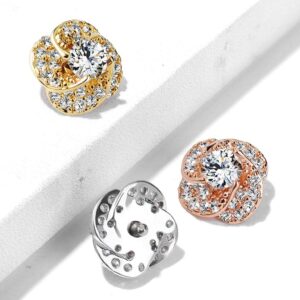 FIFTH CUE 14G CZ Paved & Round CZ Center Rose Blossom 316L Surgical Steel Internally Threaded Dermal Anchor Top (Steel/Clear)