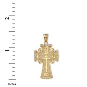 Solid 14k Yellow Gold Diamond Eastern Orthodox IC XC NIKA Cross Pendant