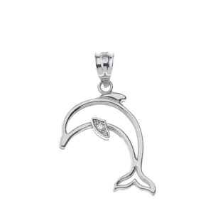 Claddagh Gold Fine 925 Sterling Silver Jumping Dolphin Outline CZ Charm Pendant