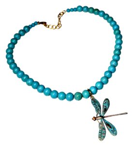 elaine coyne wearable art verdigris patina wearable art decorative dragonfly necklace - turquoise