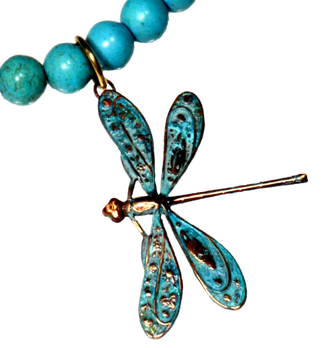 Elaine Coyne Wearable Art Verdigris Patina Wearable Art Decorative Dragonfly Necklace - Turquoise