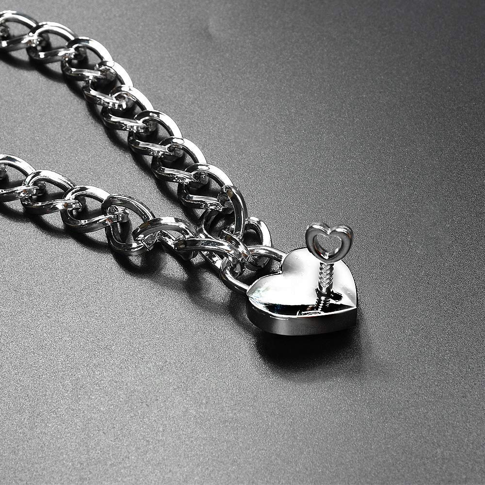 Lover Heart Padlock Necklace, Choker Necklaces for Women with Lock and Key, Metal Padlock Choker Pendant 18in