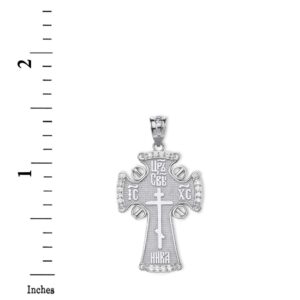 Solid 925 Sterling Silver CZ Eastern Orthodox IC XC NIKA Cross Pendant